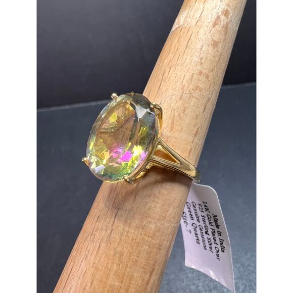 NEW Mystic Quartz ring in gold over sterling silver size 7 - Picture 1 of 16